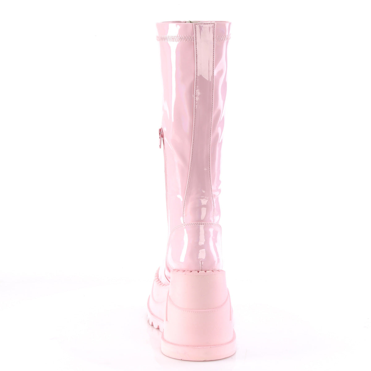 DemoniaCult Women's Mid-Calf & Knee High Boots STOMP-200 B. Pink Hologram Stretch Patent