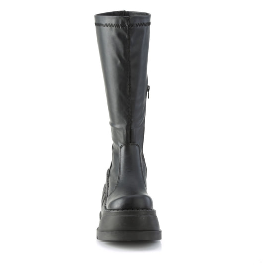DemoniaCult Bottes de femmes STOMP-200 Blk Stretch Vegan Le cuir