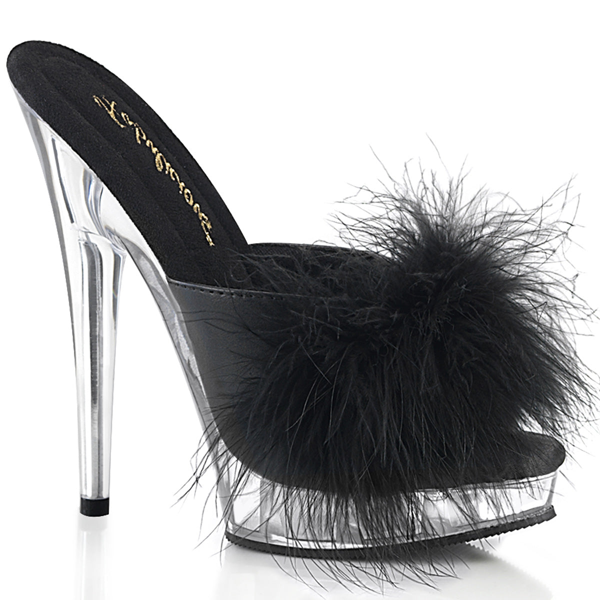 Fabulicious Des sandales SULTRY-601f Blk Pu-Marabou Fur / CLR
