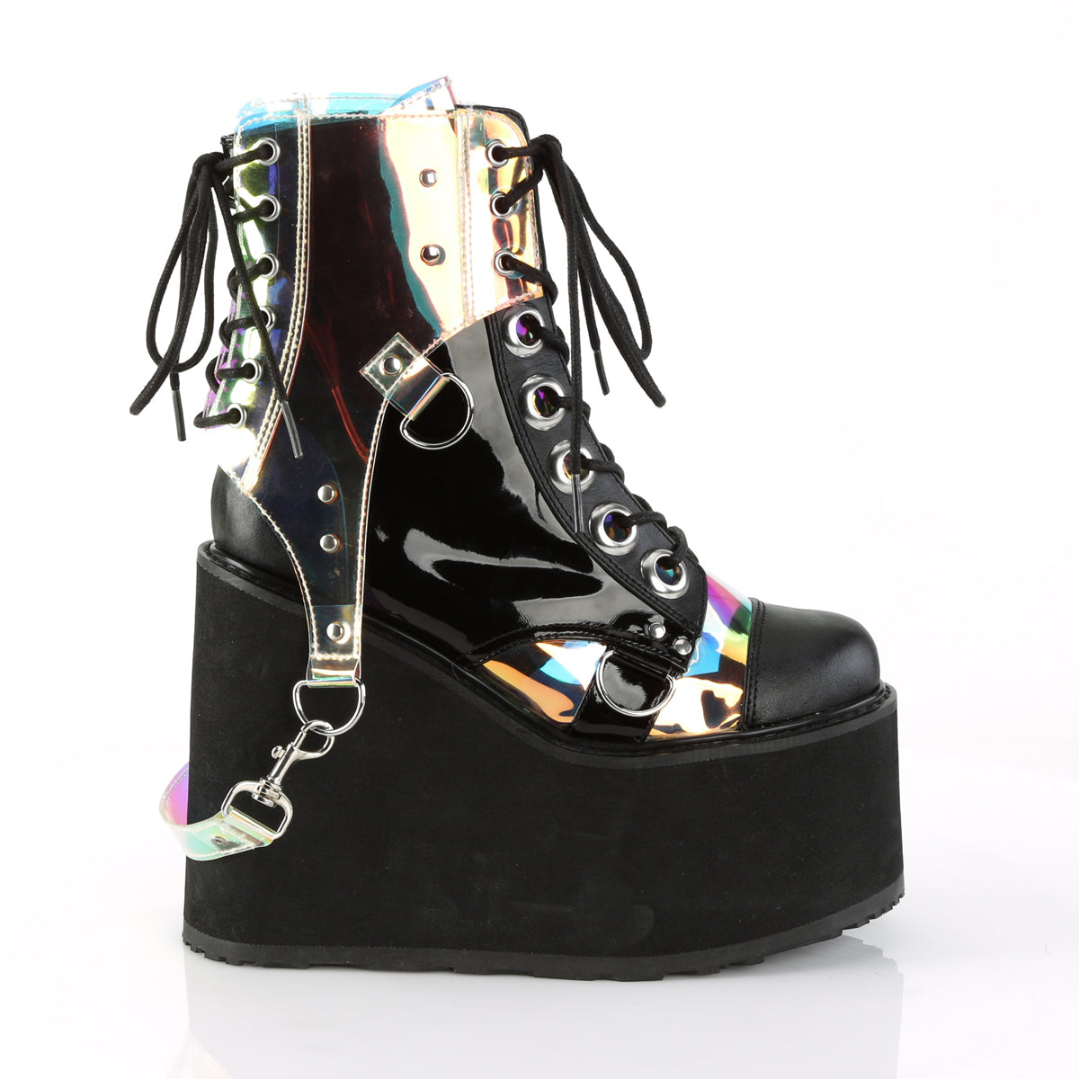 DemoniaCult Women's Ankle Boots SWING-115 Blk Vegan Leather-Pat-Magic Mirror TPU