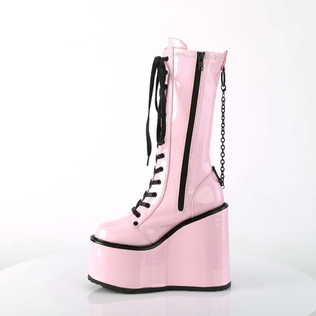 DemoniaCult Bottes SWING-150 B. Pat extensible holographique rose