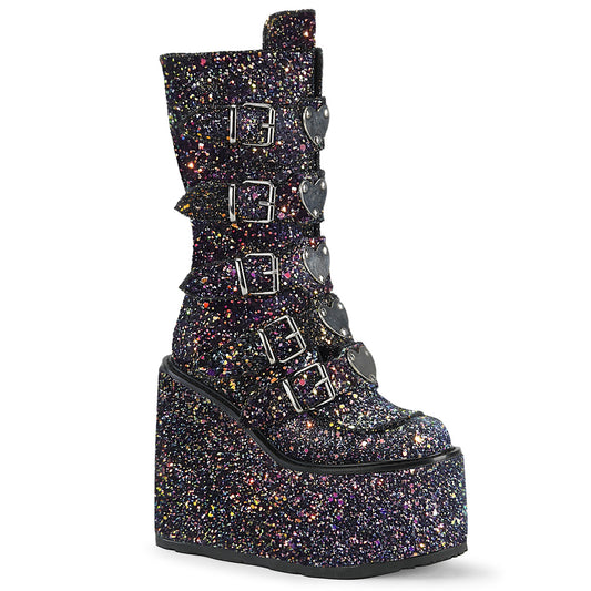 DemoniaCult Bottes de femmes SWING-230G BLK multi-paillettes