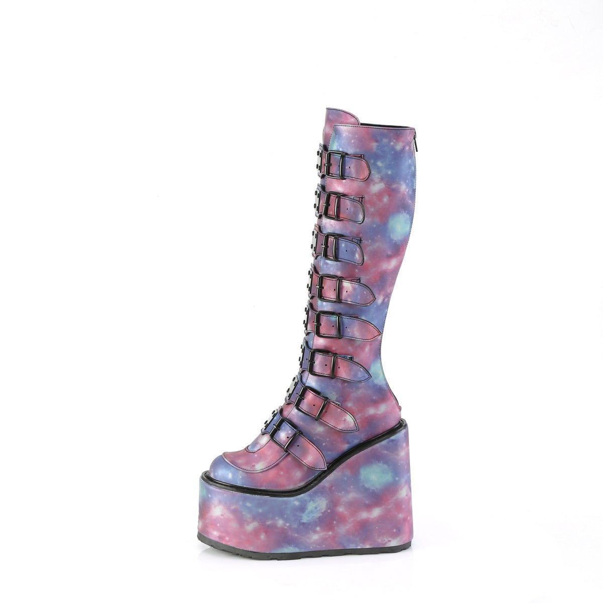 DemoniaCult Bottes SWING-815 cuir végétalien réfléchissant-le-bleu violet