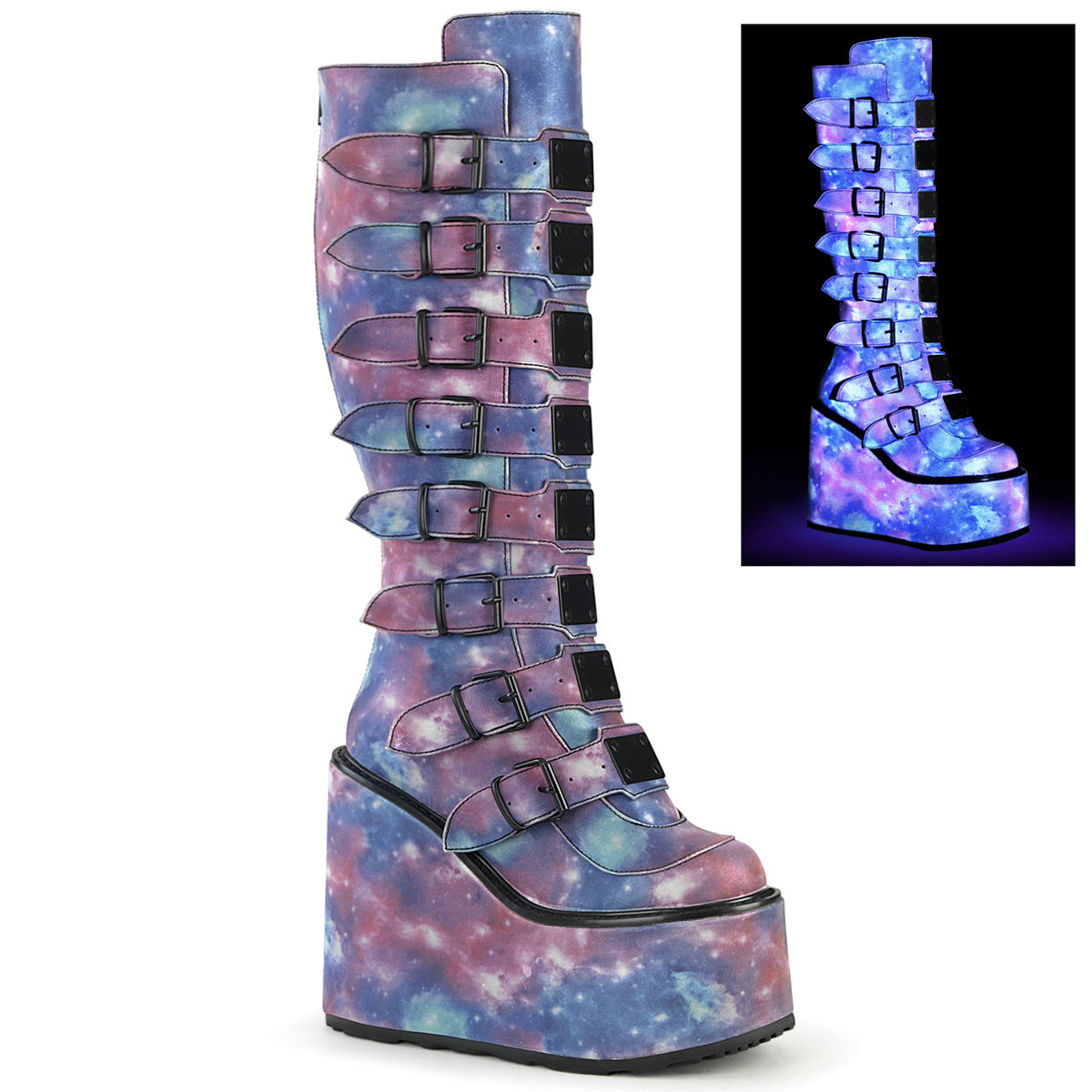 DemoniaCult Bottes SWING-815 cuir végétalien réfléchissant-le-bleu violet