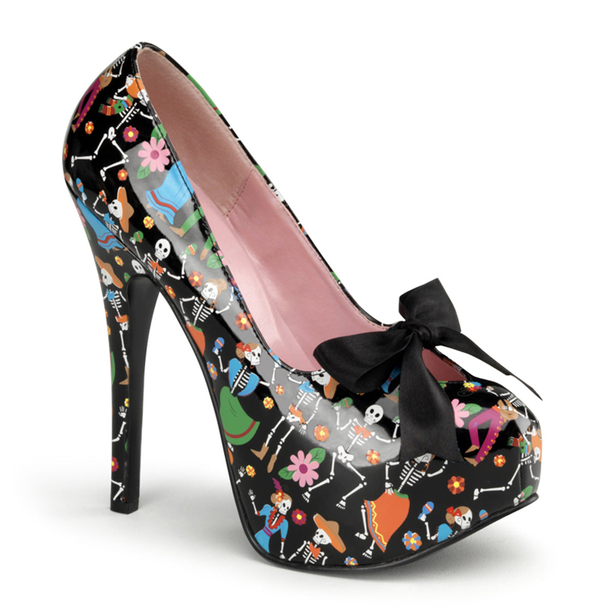 Pin Up Couture Pompes pour femmes TEEZE-12-4 Blk Pat (imprimé Muertos)