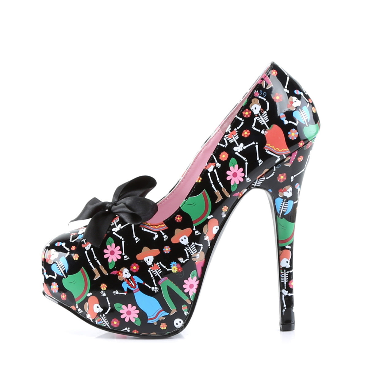 Pin Up Couture Pompes pour femmes TEEZE-12-4 Blk Pat (imprimé Muertos)