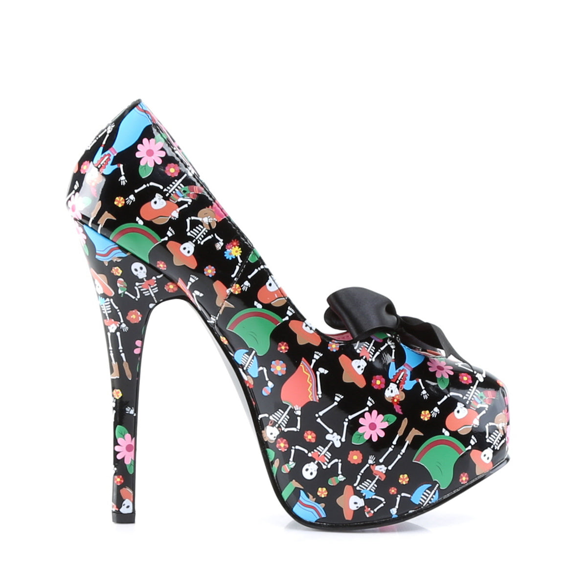 Pin Up Couture Pompes pour femmes TEEZE-12-4 Blk Pat (imprimé Muertos)