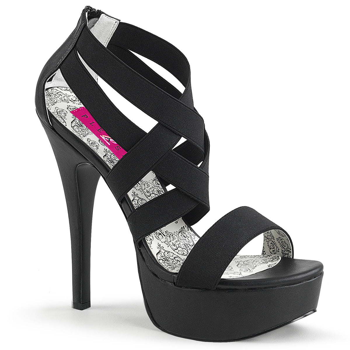 Pleaser Pink Label Pompes pour femmes TEEZE-47W blk bande élastiquée / blk