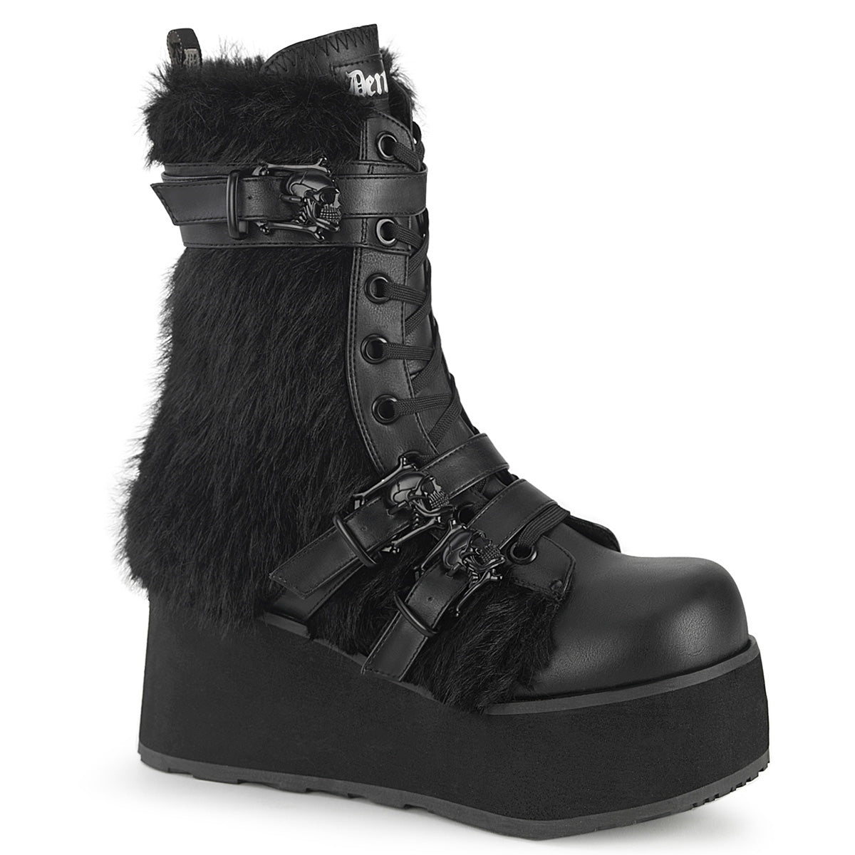 DemoniaCult Pour des hommes TRASHVILLE-218 Blk Vegan Leather-Faux Fur