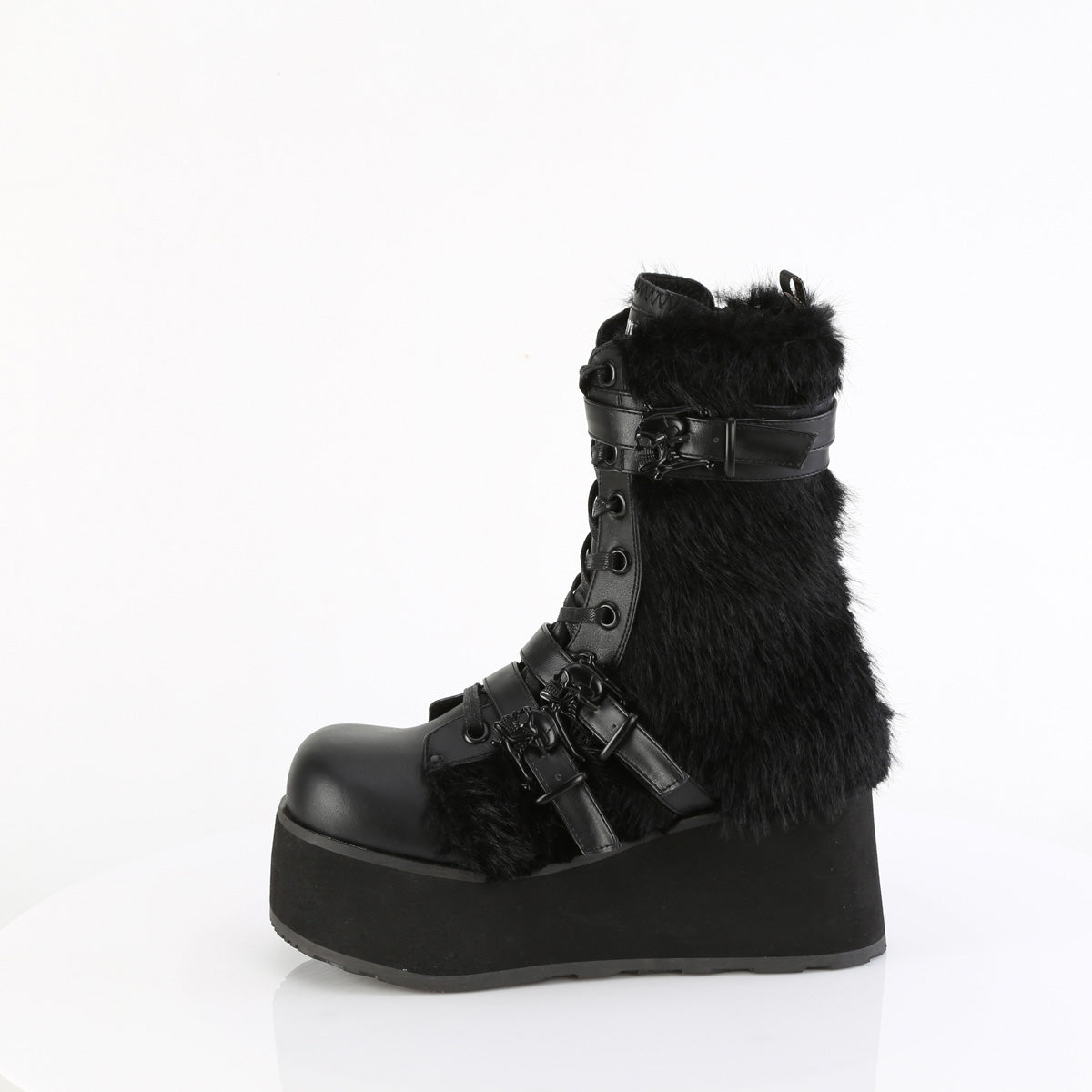 DemoniaCult Pour des hommes TRASHVILLE-218 Blk Vegan Leather-Faux Fur
