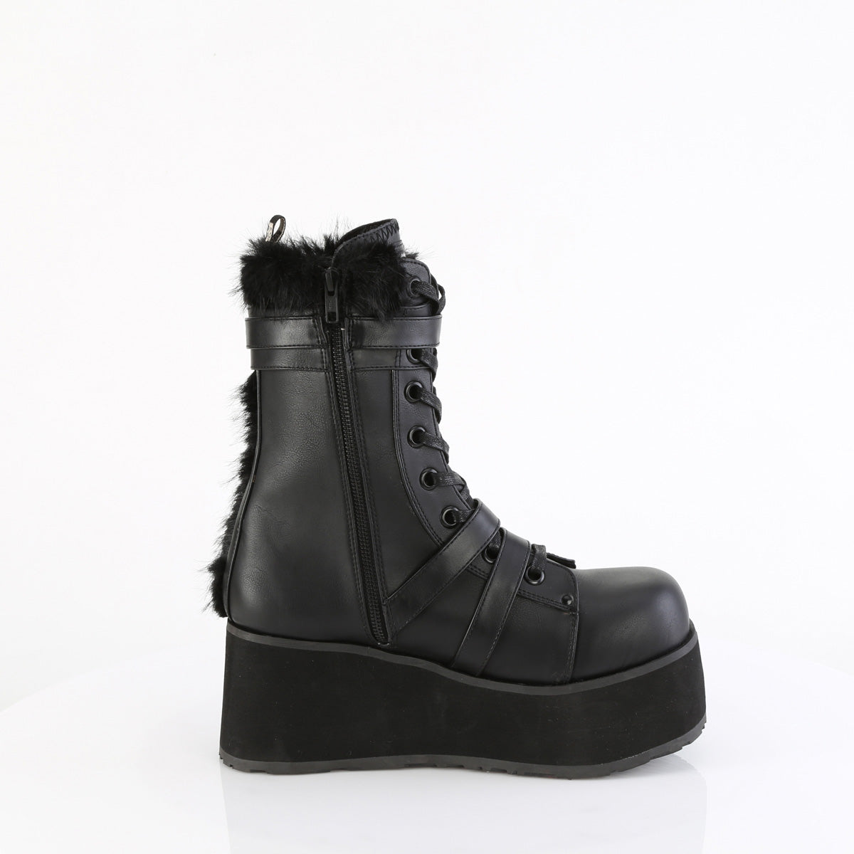 DemoniaCult Pour des hommes TRASHVILLE-218 Blk Vegan Leather-Faux Fur