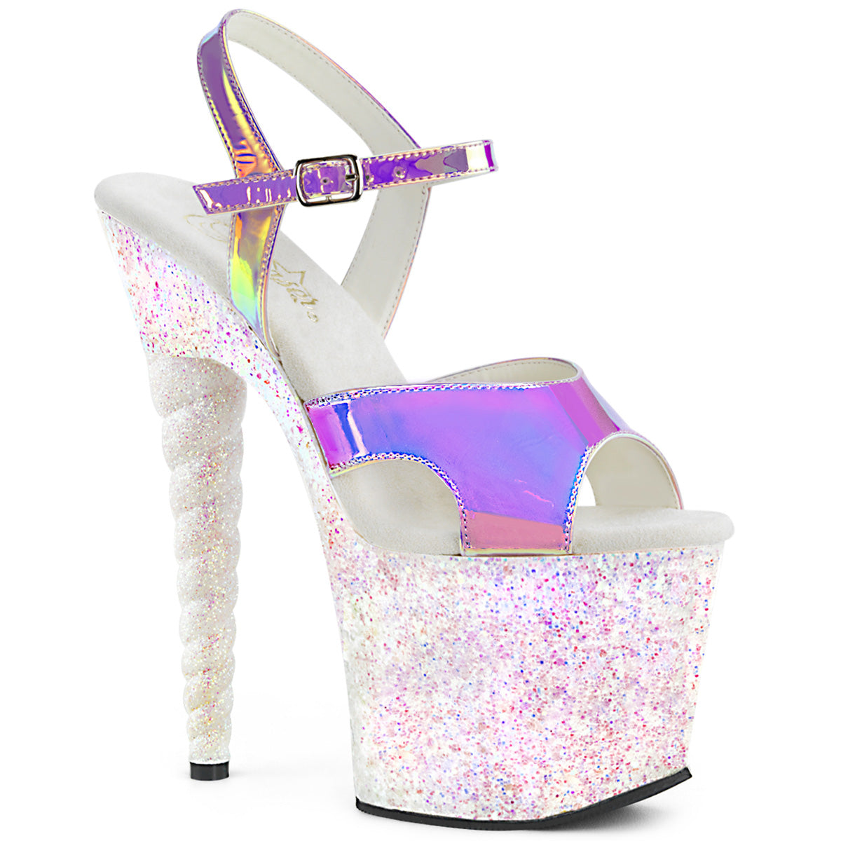 Pleaser Sandales pour femmes UNICORN-711LG Purple Shifting TPU / Opal Multi Glitter