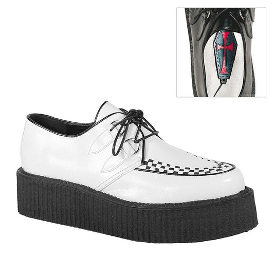 DemoniaCult Chaussure basse pour hommes V-CREEPER-502 Wht Vegan Leather