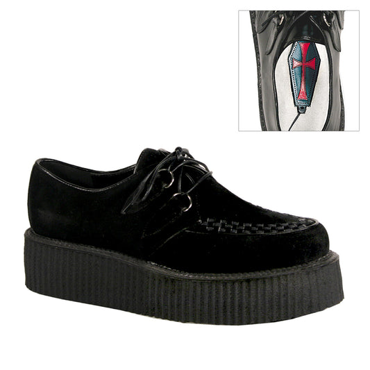 DemoniaCult Chaussure basse pour hommes V-CREEPER-502S BLK Suede végétalien