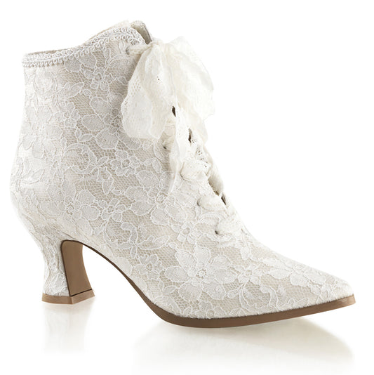 Fabulicious Bottines pour femmes VICTORIAN-30 ivoire satin-dentelle