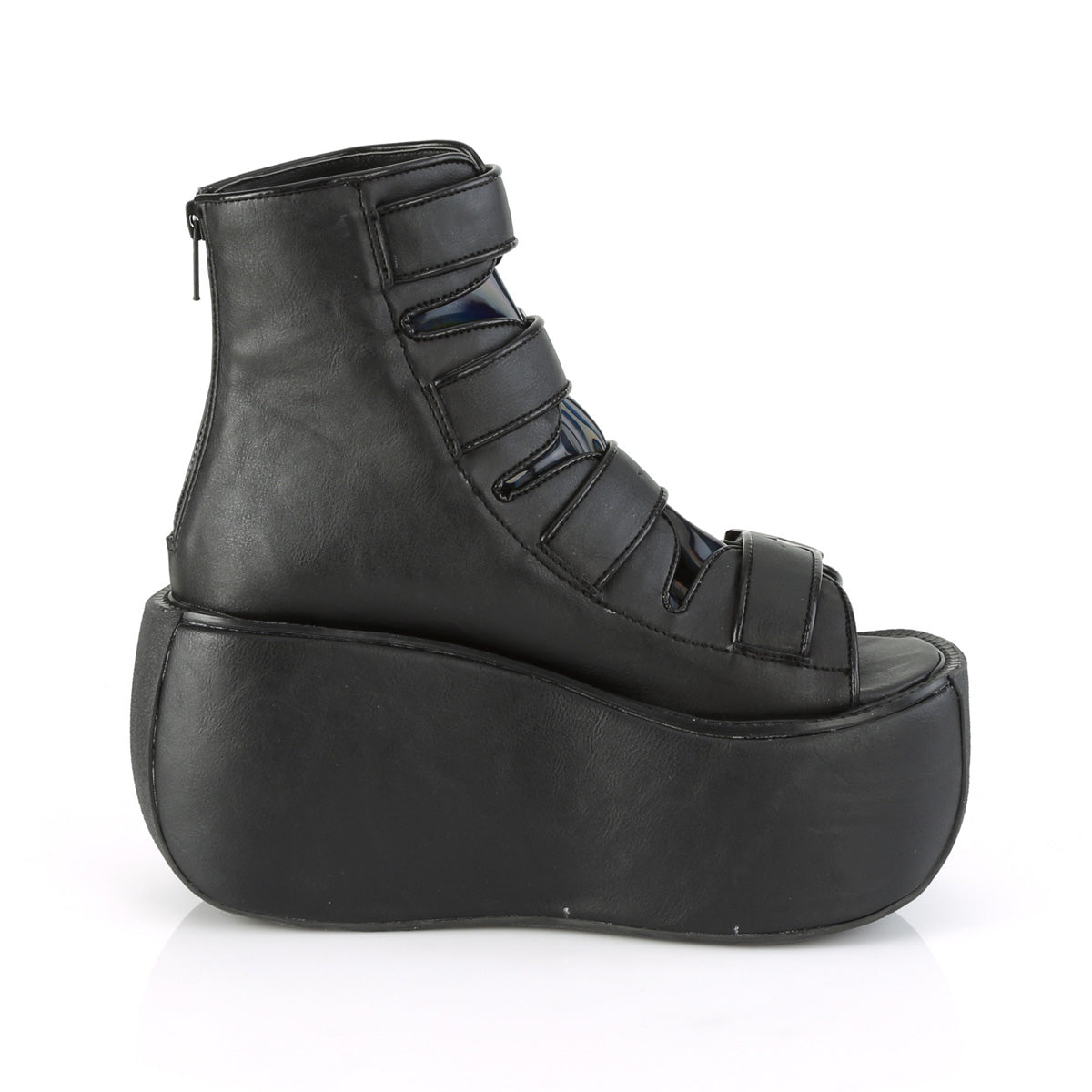 DemoniaCult Bottes de cheville des femmes VIOLET-150 BLK Vegan Leather-hologramme