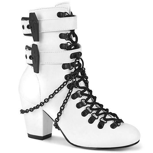 DemoniaCult Bottes de cheville des femmes VIVIKA-128 Wht Vegan Leather