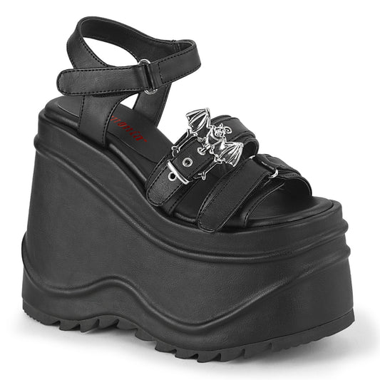 DemoniaCult Sandales féminines WAVE-13 Cuir végétalien BLK