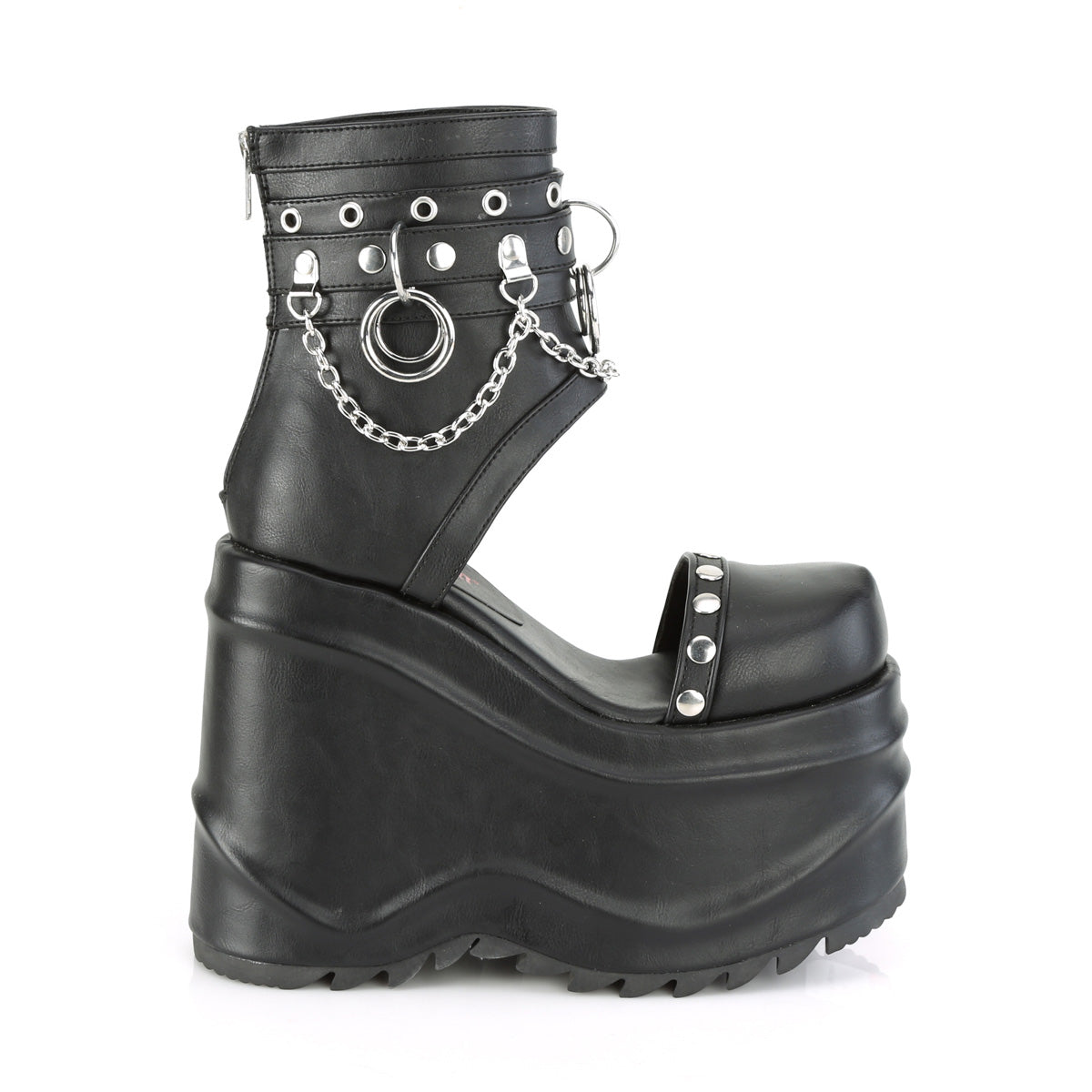 DemoniaCult Sandales féminines WAVE-22 Cuir végétalien BLK