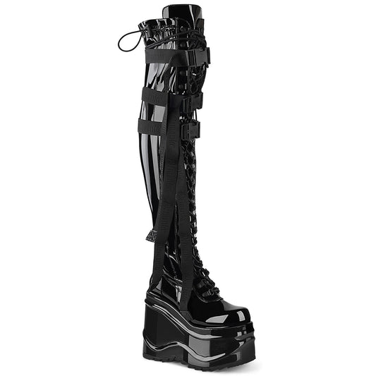 DemoniaCult Bottes de femmes WAVE-315 Blk Stretch Pat