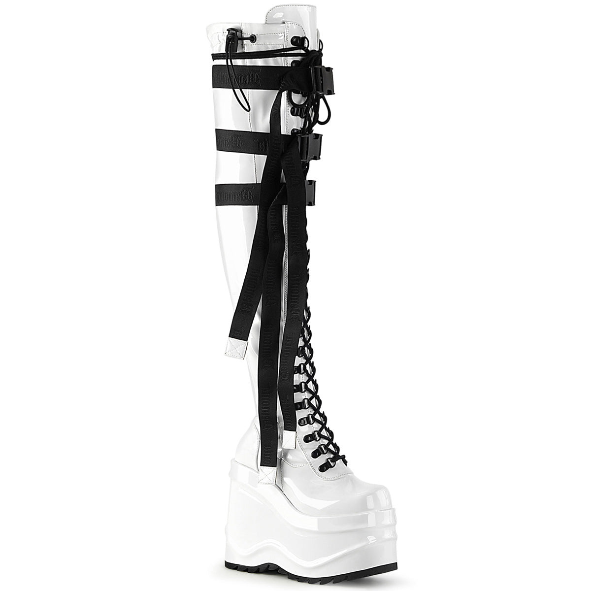 DemoniaCult Boots WAVE-315 Wht Stretch Patent