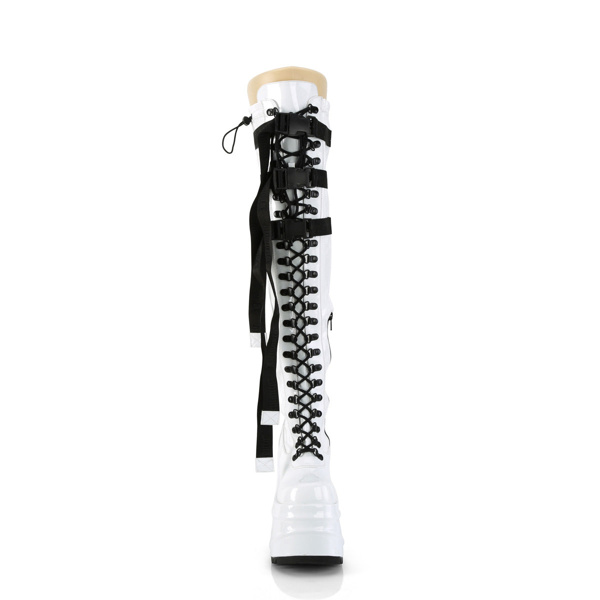 DemoniaCult Boots WAVE-315 Wht Stretch Patent