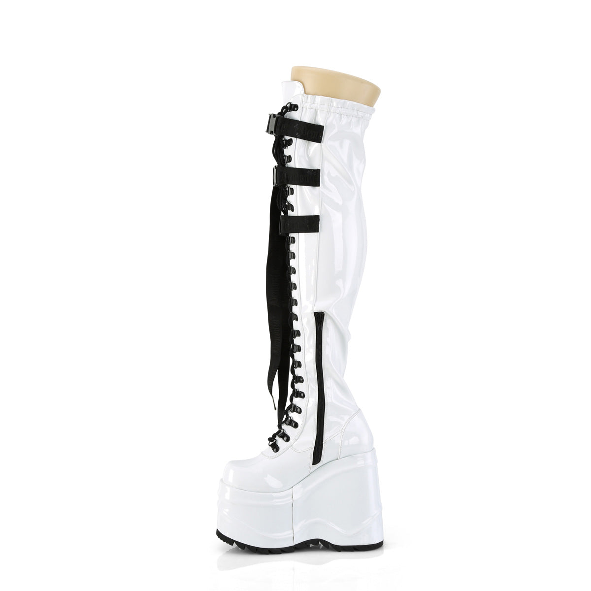 DemoniaCult Boots WAVE-315 Wht Stretch Patent