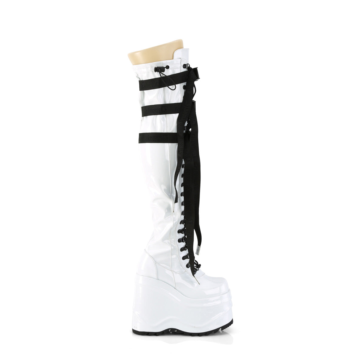 DemoniaCult Boots WAVE-315 Wht Stretch Patent