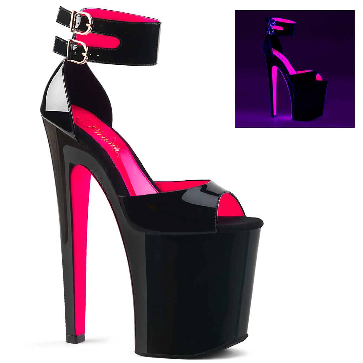 Pleaser Sandales pour femmes XTREME-875tt blk pat-néon H. rose / blk