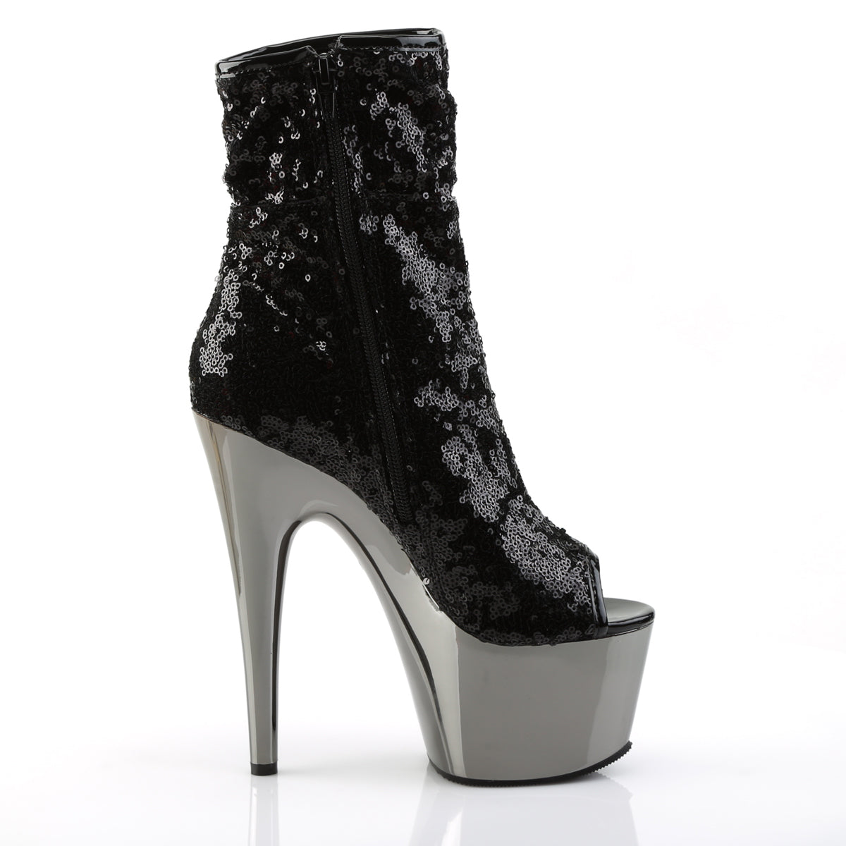 Pleaser Womens Ankle Boots ADORE-1008SQ Blk Sequins/Dark Pewter Chrome