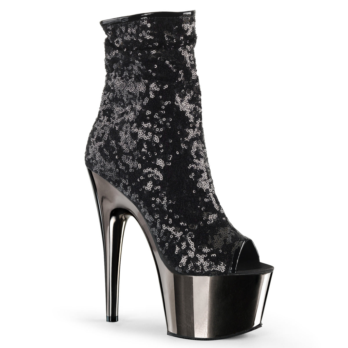 Pleaser Bottines pour femmes ADORE-1008SQ Blk paillettes / chrome de l'étain noir