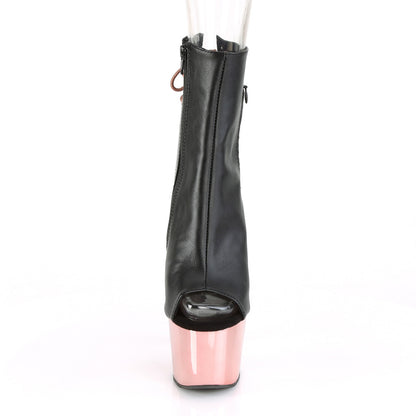 Pleaser Womens Ankle Boots ADORE-1018 Blk Faux Leather/Rose Gold Chrome