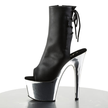 Pleaser Bottines pour femmes ADORE-1018 Blk Faux Cuir / SLV Chrome