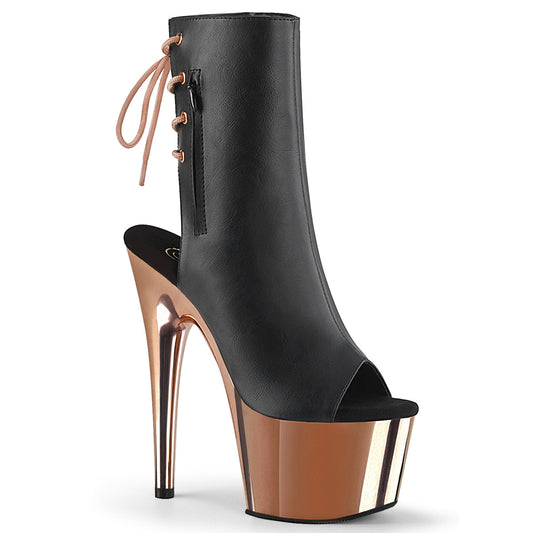 Pleaser Bottines pour femmes ADORE-1018 Blk Faux Cuir / Rose Or Chrome