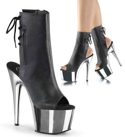 Pleaser Bottines pour femmes ADORE-1018 Blk Faux Cuir / SLV Chrome