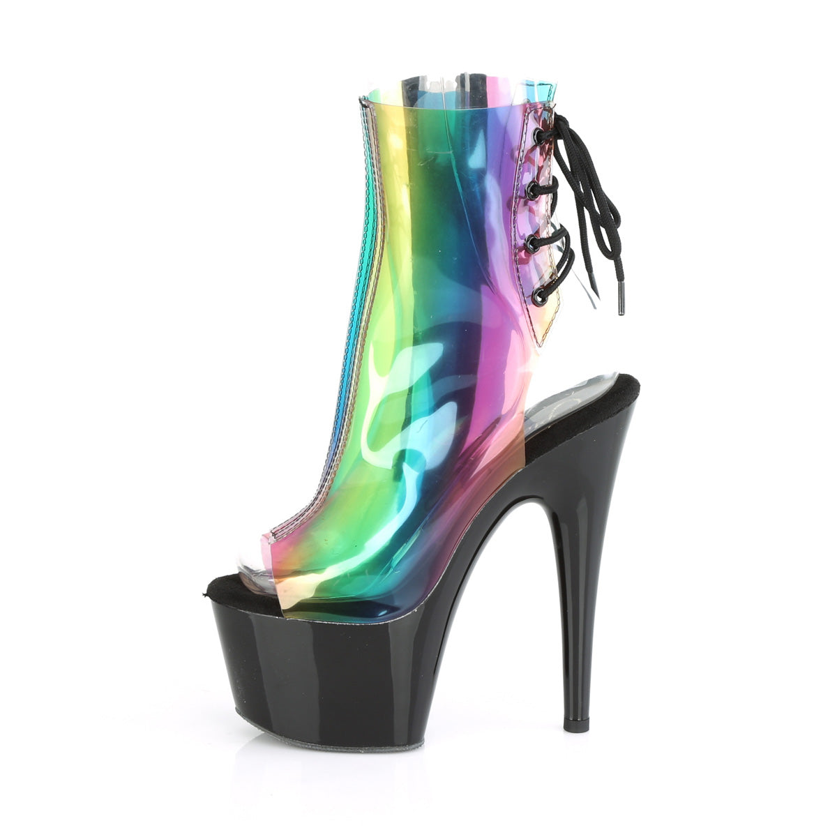 Pleaser Womens Ankle Boots ADORE-1018C-RB Rainbow PVC/Blk