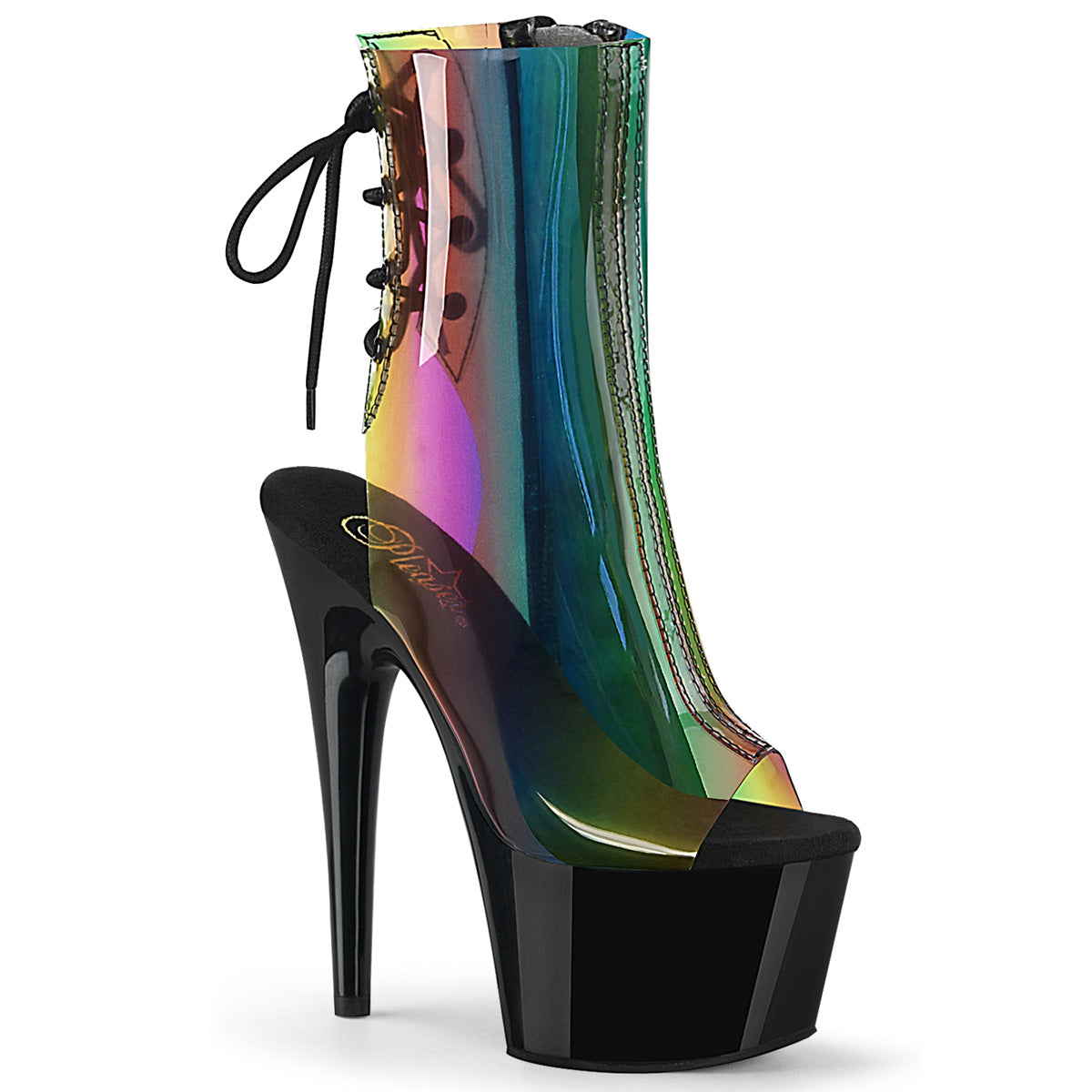 Pleaser Womens Ankle Boots ADORE-1018C-RB Rainbow PVC/Blk