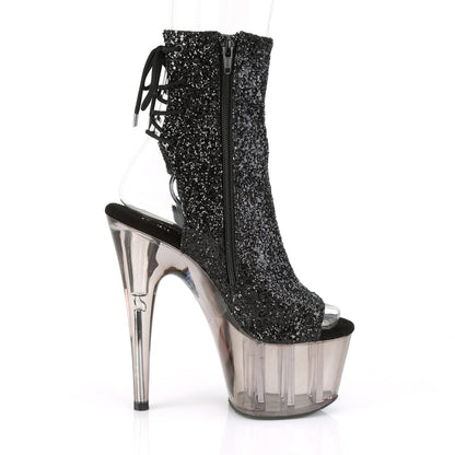 Pleaser Womens Ankle Boots ADORE-1018GT Blk Glitter/Smoke Tinted