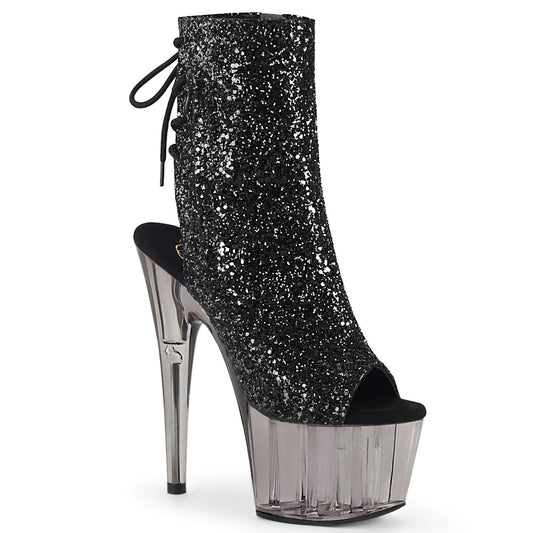 Pleaser Womens Ankle Boots ADORE-1018GT Blk Glitter/Smoke Tinted
