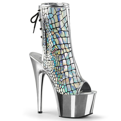 Pleaser Bottines pour femmes ADORE-1018HG SLV Hologramme Ostrich PU / SLV Chrome