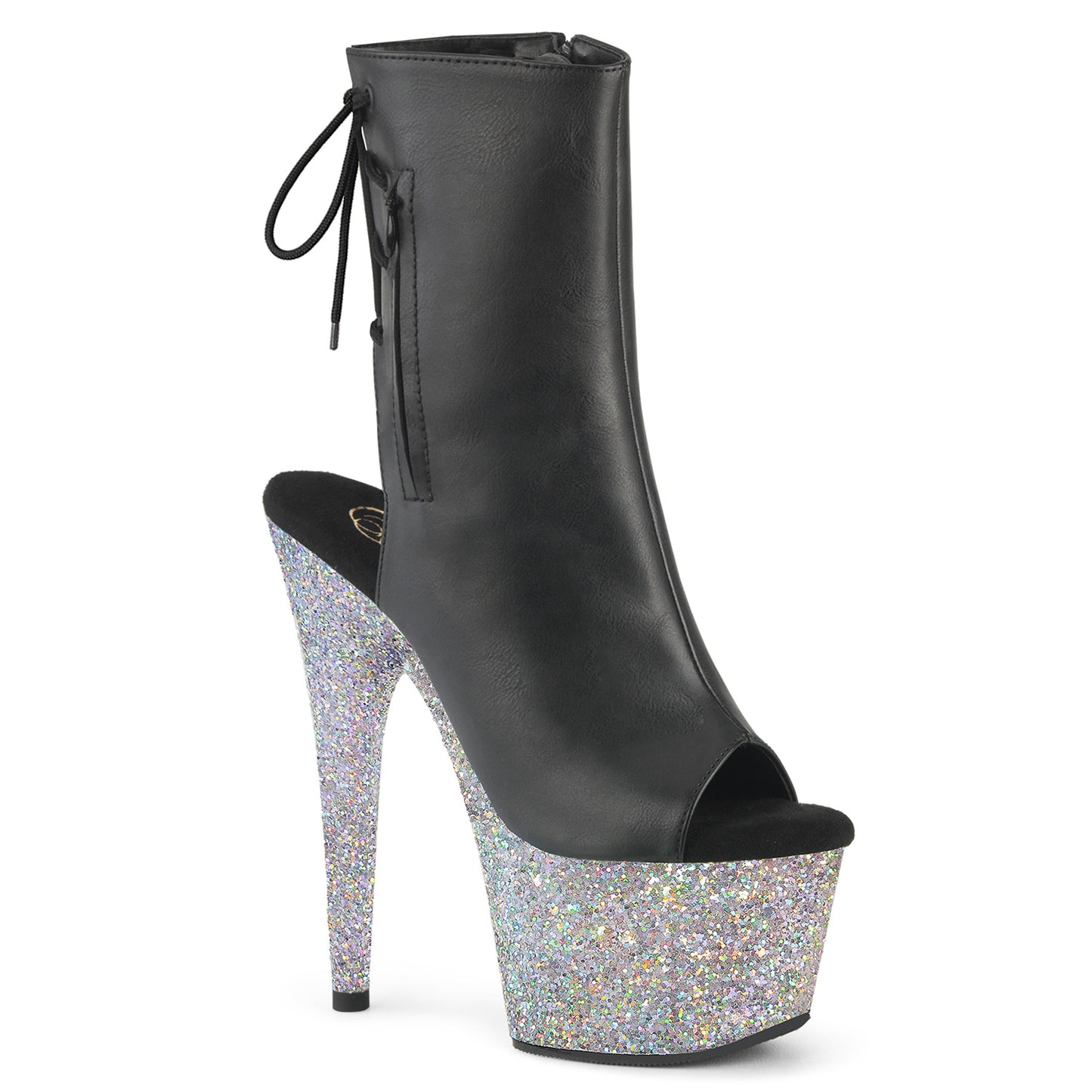 Pleaser   ADORE-1018lg Blk faux cuir / slv multi-paillettes