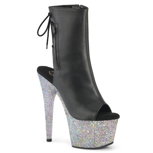 Pleaser   ADORE-1018lg Blk faux cuir / slv multi-paillettes