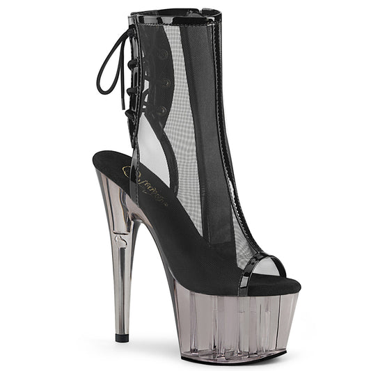 Pleaser Womens Ankle Boots ADORE-1018MSHT Blk Pat-Mesh/Smoke Tinted
