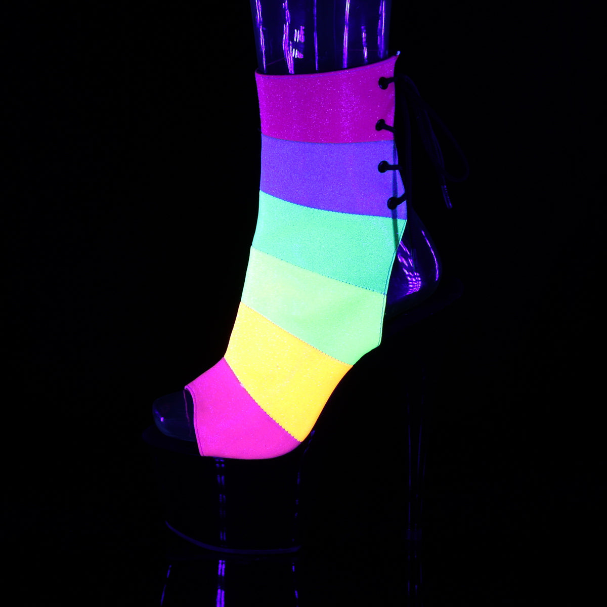 Pleaser Womens Ankle Boots ADORE-1018RBG Rainbow Multi Glitter/Blk