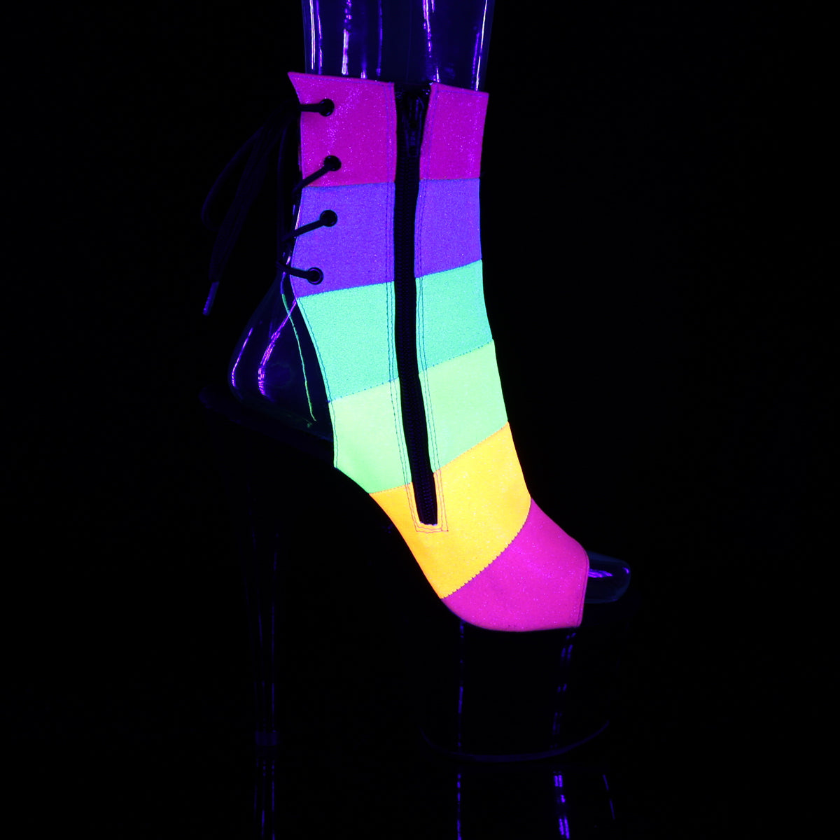 Pleaser Womens Ankle Boots ADORE-1018RBG Rainbow Multi Glitter/Blk