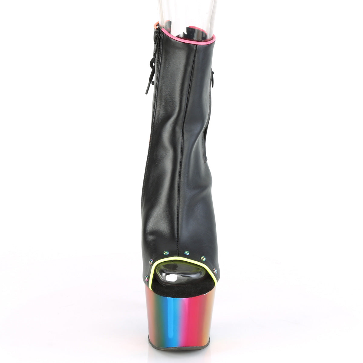 Pleaser Bottines pour femmes ADORE-1018RC-02 Cuir Faux BLK /Rainbow Chrome