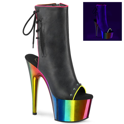 Pleaser Bottines pour femmes ADORE-1018RC-02 Cuir Faux BLK /Rainbow Chrome