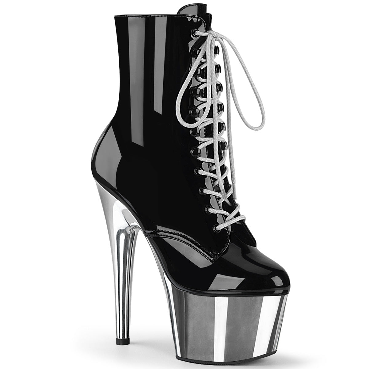 Pleaser Womens Ankle Boots ADORE-1020 Blk Pat/Slv Chrome