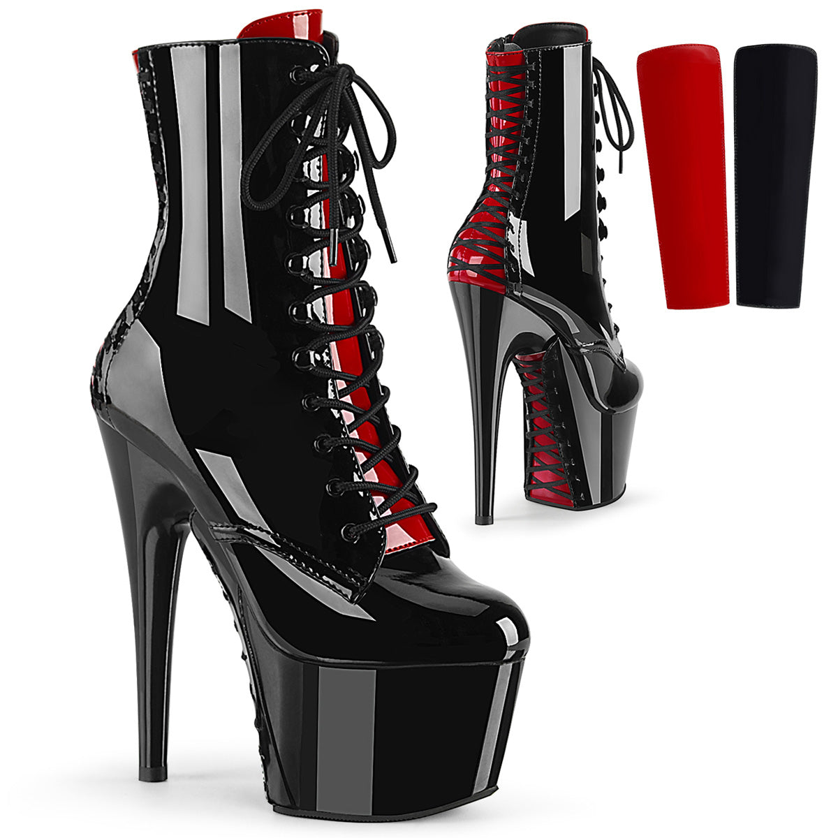 Pleaser Bottines pour femmes ADORE-1020FH BLK-ROUGE PAT / BLK-RED