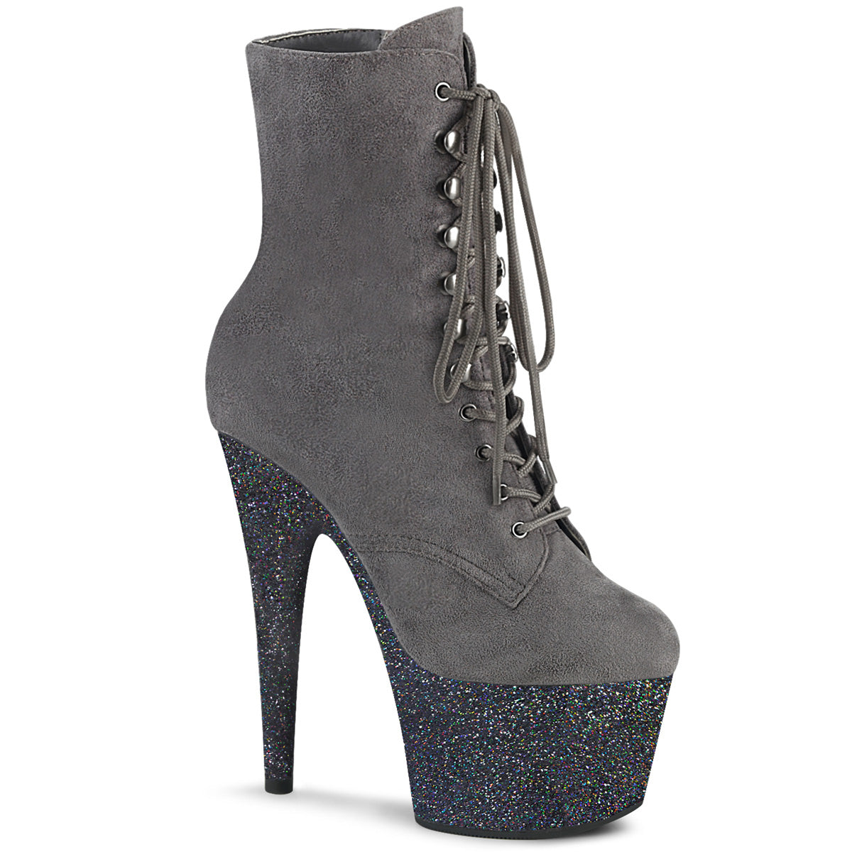Pleaser Womens Ankle Boots ADORE-1020FSMG Grey Faux Suede/Grey Multi Mini Glitter